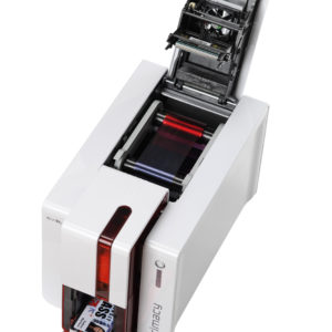 Fast and reliable, the Evolis Primacy single-sided ID card printer can print up to 210 full-color cards per hour.
