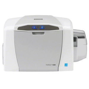 The C50 can go from box to printing ID cards in a matter of minutes, and is the perfect solution for schools, membership cards, employee badges and more. With all-in-one printer ribbon and card cleaning cartridges, maintenance is easy.