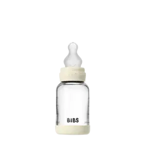 Bibs – Biberon en verre rond avec tétine en silicone débit lent 120ml – Ivory