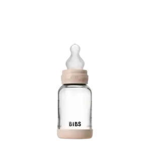 Bibs – Biberon en verre rond avec tétine en silicone débit lent 120ml – Blush