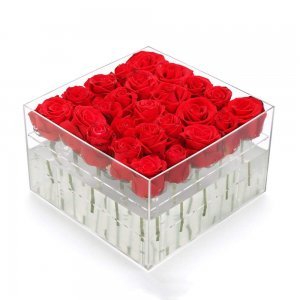 25 Holes For 25 Roses Clear Acrylic Flower Box With Logo Printed