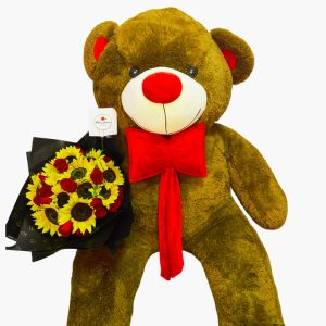 Regalo Romántico en Cali - Peluche Gigante con Bouquet de Girasoles y Rosas Rojas