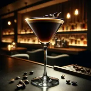 Marka ve ambalaj içermeyen köpüklü Espresso Martini kokteyli