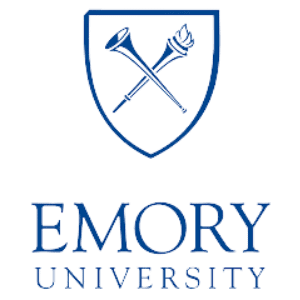 Emory University logo featuring a stylized blue and gold design with the university name prominently displayed.