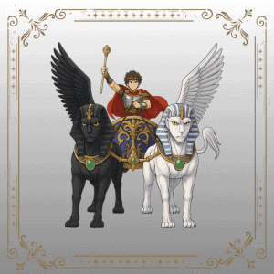 L'Arcane VII Le Chariot du Tarot, représentant un guerrier couronné debout sur un char, symbole de la victoire, de la maîtrise et du mouvement en avant.