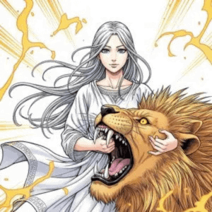 L'Arcane XI La Force du Tarot, une femme maîtrisant doucement la gueule d'un lion, symbole du courage, de la maîtrise de soi et de la force intérieure.