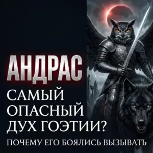 Андрас — опасный дух Гоэтии с головой совы, мечом и чёрным волком