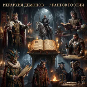 Иерархия демонов — 7 рангов Гоэтии: короли, герцоги, князья, маркизы, графы, президенты и рыцарь Фуркас.