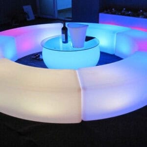 LED Curved Bench / Coffee Table rental for events in Los Angeles, Orange County, and nationwide