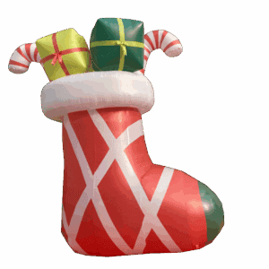 Inflatable Christmas stocking with presents for holiday events.
