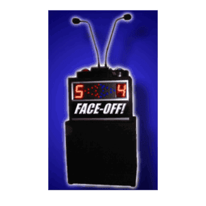 Face Off game show buzzer system with digital score display and antennas.