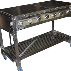 Heavy-duty stainless steel commercial grill for outdoor events and catering.