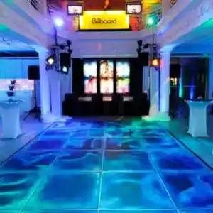 LED liquid dance floor illuminated with vibrant colors for parties and festivals.