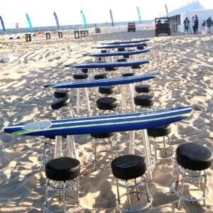Surfboard Tables rental for events in Los Angeles, Orange County, and nationwide