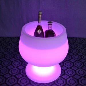 LED illuminated ice chest with bottles inside, perfect for parties and festivals.
