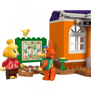 The side of the LEGO K.K.'s Concert at the Plaza set. This shows minifigure Isabelle and Audie looking at the notice board.