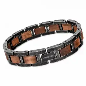 Bracelet Zwood® en bois de noyer et acier finition antique brossée, largeur 12 mm