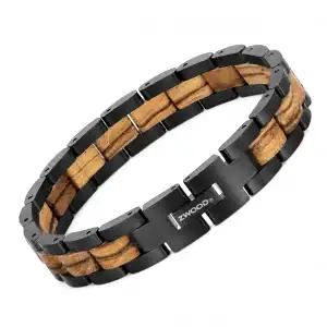 Bracelet Zwood® en zébrano et acier inoxydable noir de 12 mm sur fond blanc