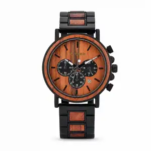 Montre Zwood® en bois de palissandre et acier inoxydable, cadran brun à trois sous-compteurs sur fond blanc