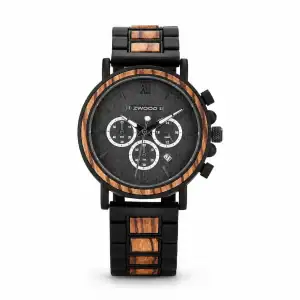 Montre homme Zwood® noire avec bracelet et lunette ornés d’inserts en bois naturel
