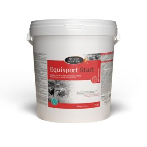 Seau de 25 kg d'Equisport Start Horse Master, complément minéral pour jeune cheval à l'entraînement