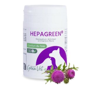 Hepagreen Greenvet, pilulier de 30 comprimés pour chien et chat