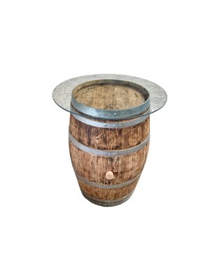 Table Haute tonneau Aspect brulée Avec Plateau Verre – Image 2