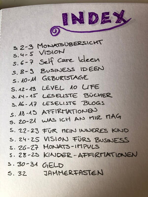 Inhaltsverzeichnis Bullet Journal für Mamas
