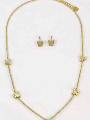 Ensemble collier boucles d&rsquo;oreilles Papillon