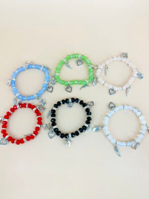 Lot de 12 Bracelets Perles avec charms coeur et ange