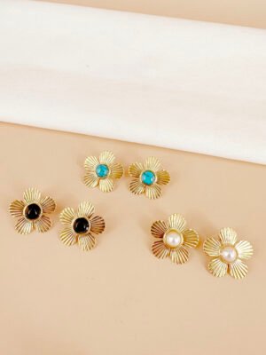 Boucles d&rsquo;oreilles fleurs avec perles en acier inoxydable