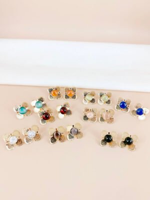 Boucles d&rsquo;oreilles fleurs avec perles en acier inoxydable