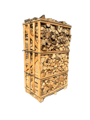 Box met hoogwaardig Haagbeuk haardhout, gekloofd op een lengte van 25 cm en gedroogd tot minder dan 20% vochtgehalte. Het haardhout heeft een doorsnede van 10-15 cm en is ideaal voor het stoken in kachels en open haarden. De box heeft de afmetingen 120 x 85 x 200-205 cm en een gewicht van 900 kg.