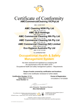ISO 20158 OHSMS certification confirming occupational health and safety management compliance, December 2025