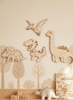 Wooden Dinosaur Wall Decor, Birch Plywood Nursery Art, Kids Room Sign