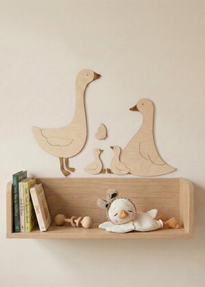 Birch Plywood Goose Family Wall Decor, Nursery Art
