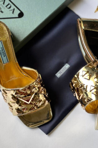 Prada Metallic Gold Triangle Logo Shoes