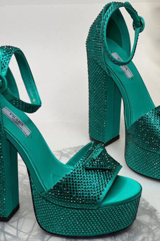 Prada Satin Crystal Platform Shoes
