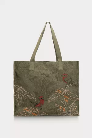 totebag pájaros brujos verde 2
