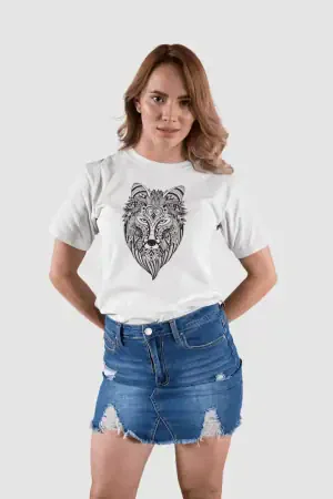 Zendoodle Stylized Dire Wolf – Women’s Printed T-Shirt (Funky Style, Half Sleeves)