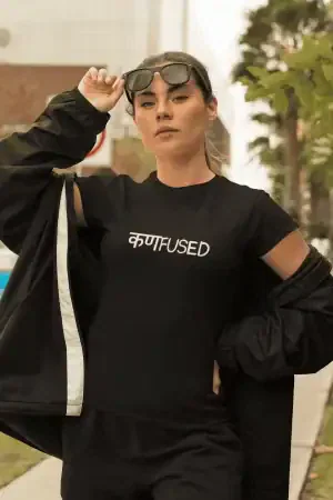 Confused – Women’s Printed T-Shirt (Funky Style, Half Sleeves)