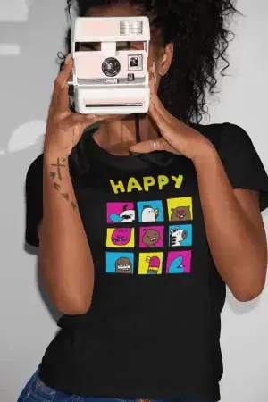 Happy Animal’s Family – Women’s Printed T-Shirt (Funky Style, Half Sleeves)