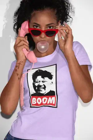 Kim jong un boom – Women’s Printed T-Shirt (Funky Style, Half Sleeves)