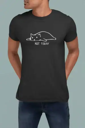 Not Today (Lazy Cat) – Men’s Printed T-Shirt (Funky Style, Half Sleeves)