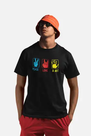 Peace Love & Art – Men’s Printed T-Shirt (Funky Style, Half Sleeves)