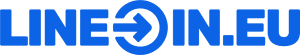 Blue Line-in.eu logo with text and arrow