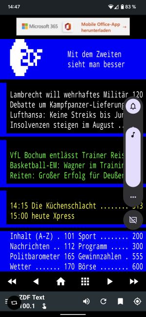 Die App TXTVIDEO bietet den Zugriff auf (fast) alle Teletext-Dienste (Screenshot)