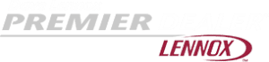 Logo with the words "Premier Dealer" in gray and "Lennox" in red with a swoosh, representing a Lennox Premier Dealer designation.