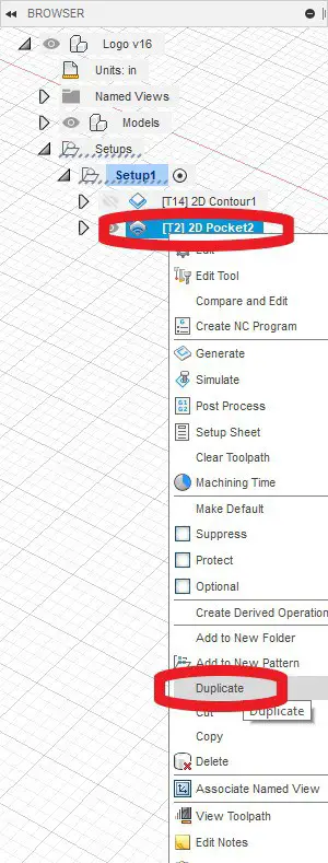 Copy your first pocket toolpath to create your second