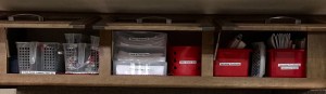 Homeschool Supplies in Overhead Cabinets